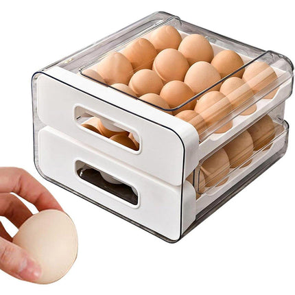 Double Layer Egg Storage Carton Drawer Organizer for Kitchen Fridge or Pantry