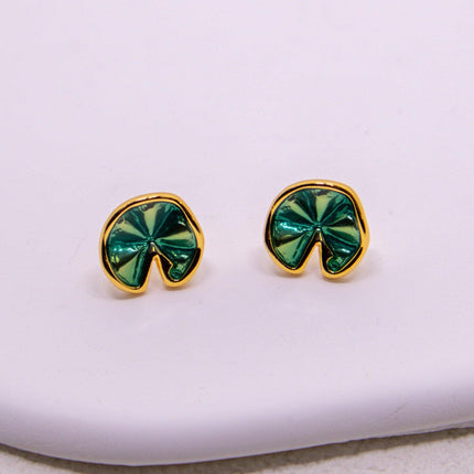 Green Lotus Leaf Summer Stud Earrings Elegant Floral Earrings for Women Jewelry