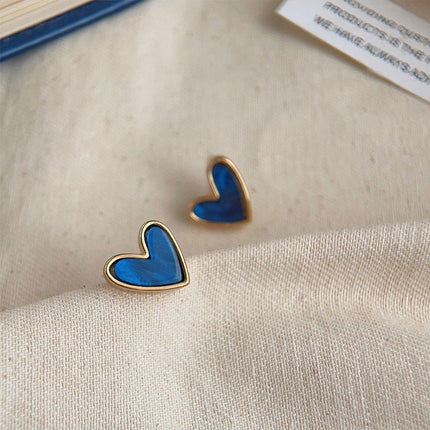 Small Fresh Blue Heart Earrings Retro Fashion Needle Women Jewelry Niche