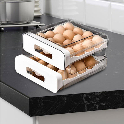 Double Layer Egg Storage Carton Drawer Organizer for Kitchen Fridge or Pantry