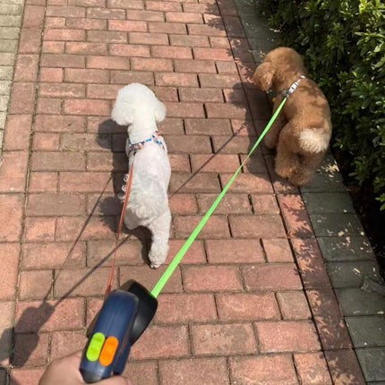 Retractable Lead Leash 360 Swivel Dual Doggie One-to-Two Traction Rope Pet Dog