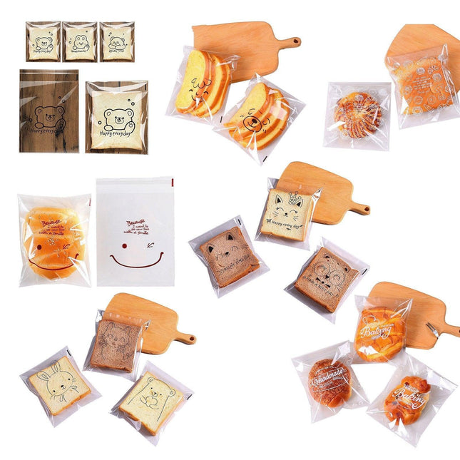400PCS Self Sealing Bread Bags Cute Cartoon Transparent Self Adhesive Packaging