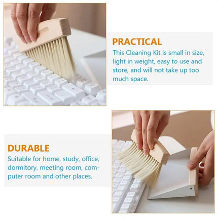 Mini White Brush Broom with Dustpan Car Desk Table Keyboard Cleaning Portable