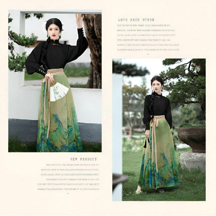 Autumn Chinese Style Horse Skirt for Women Daily Commute Retro Temperament