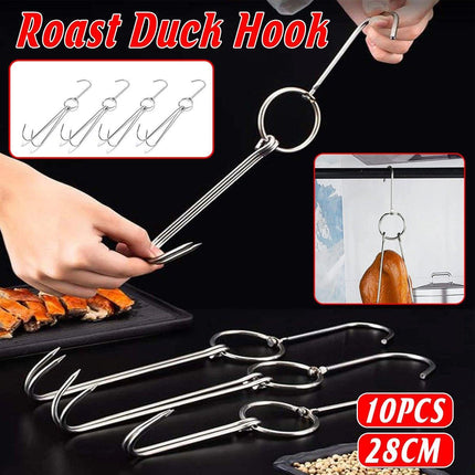 10PCS Stainless Steel Roast Duck Hooks Duty Double Hooks for Chicken Meat Goose