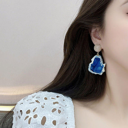 Irregular Haze Blue Earrings For Women Vintage Style Elegant Fashion Jewelry
