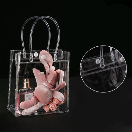 100x PVC Transparent Gift Tote Bag with Snap Button for Packaging - Aimall