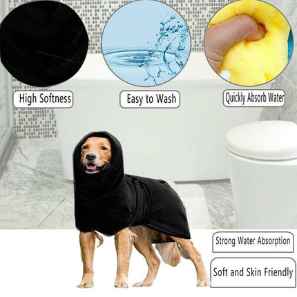 Pet Bathrobe Clothes Dog Towel Drying Robe Soft Warm Super Absorbent Black - Aimall