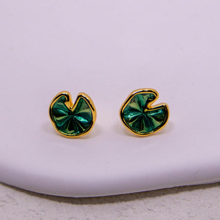 Green Lotus Leaf Summer Stud Earrings Elegant Floral Earrings for Women Jewelry
