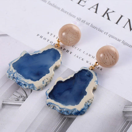 Irregular Haze Blue Earrings For Women Vintage Style Elegant Fashion Jewelry