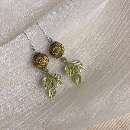 Chinese Leaf Art Earrings Vintage Style Jewelry for Women Fashion Accessory