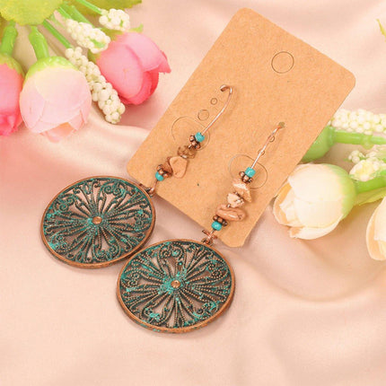 Bohemian Vintage Openwork Floral Round Earrings Elegant Jewelry Women Fashion