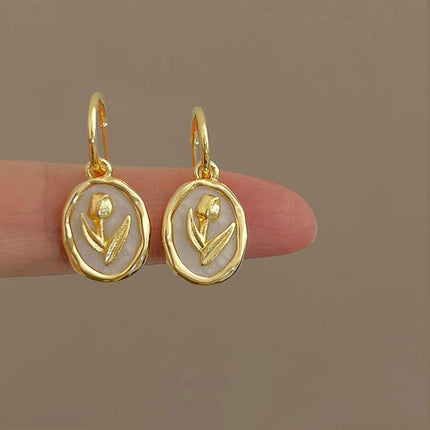 Flower Round Plate Earrings Gentle Temperament Elegant Fashion Jewelry Women