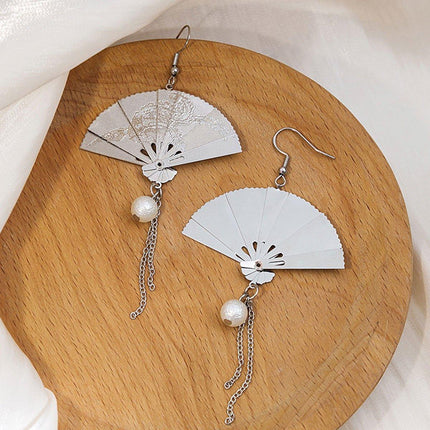 Chinese Style Vintage Fan Earrings Foldable Design Fashion Jewellery for Women