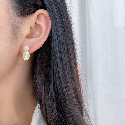 Gold Flower Oval Earrings Elegant Temperament Jewelry for Women Fashion Gift
