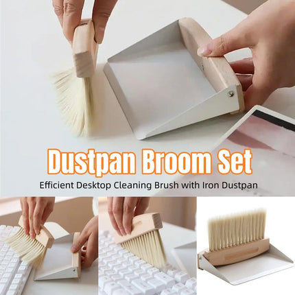Mini White Brush Broom with Dustpan Car Desk Table Keyboard Cleaning Portable