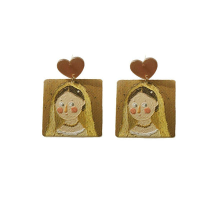 Cute Cartoon Oil Painting Acrylic Earrings Geometric Lace Fashion Jewelry Gift