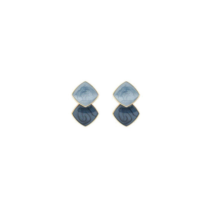 Fashion Blue Oil Drop Earrings Retro Style Black White Contrast Needle Jewellery