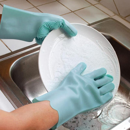 Magic Gloves Dish Washing Silicone Rubber Scrubber Cleaning Glove Waterproof - Aimall