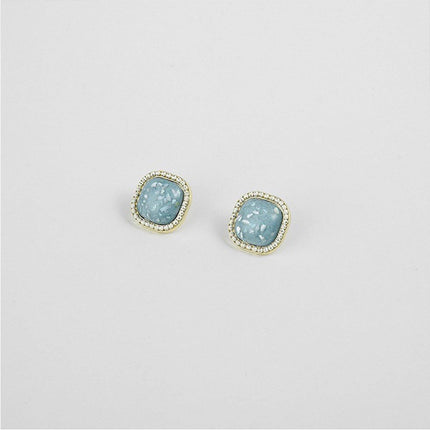 Vintage Green Square Geometric Stud Earrings Crushed Shell Jewelry for Women
