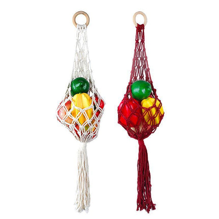 Macrame Hanging Fruit Basket Home Decor Vegetable Storage Net Bag Bohemian Style - Aimall