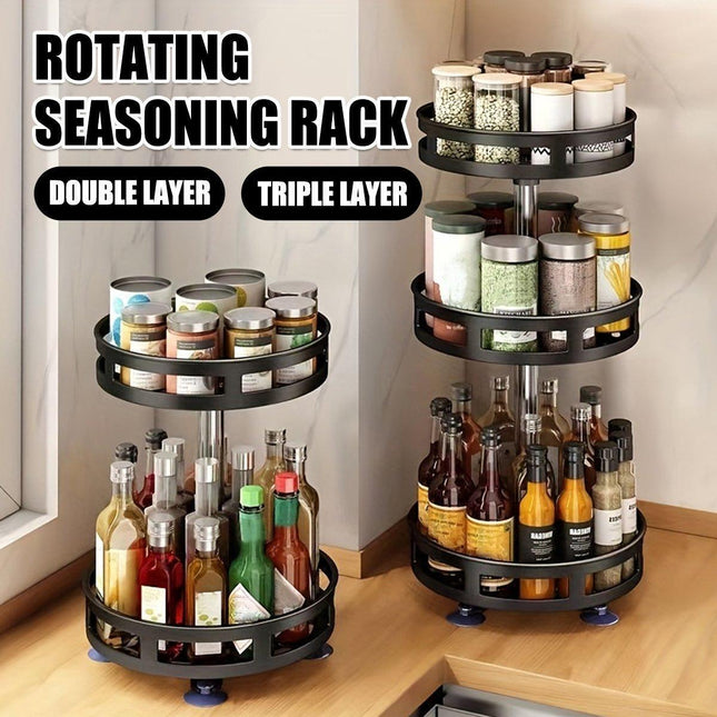 Kitchen Rotating Spice Rack Triple Layer Countertop Organizer Storage Shelf