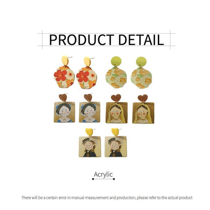 Cute Cartoon Oil Painting Acrylic Earrings Geometric Lace Fashion Jewelry Gift