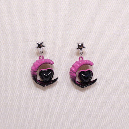 Elegant Pink Black Gradient Love Earrings Niche Design High-End Fashion Jewelry