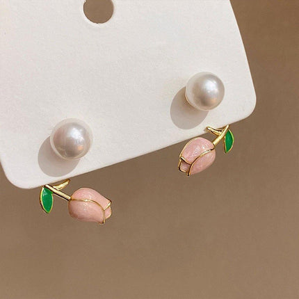 Simple Tulip Pearl Earrings Elegant Women Jewelry Fashion Trendy Stud Earrings