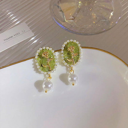 Vintage Rose Flower Earrings Oval Studs Elegant Jewelry for Women and Girls Gift