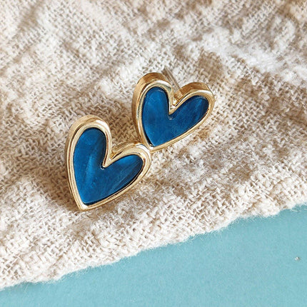 Small Fresh Blue Heart Earrings Retro Fashion Needle Women Jewelry Niche