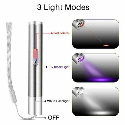 3 in 1 Multi Function Premium Cat Toy Laser Pointer USB Charging LED Torch Light - Aimall