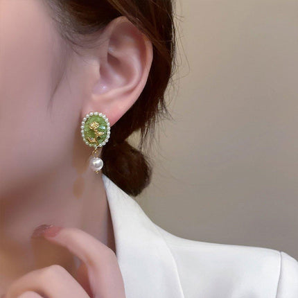 Vintage Rose Flower Earrings Oval Studs Elegant Jewelry for Women and Girls Gift