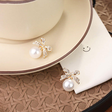 Vintage Ribbon Pearl Earrings Elegant Jewelry for Women Fashion Accessories Gift