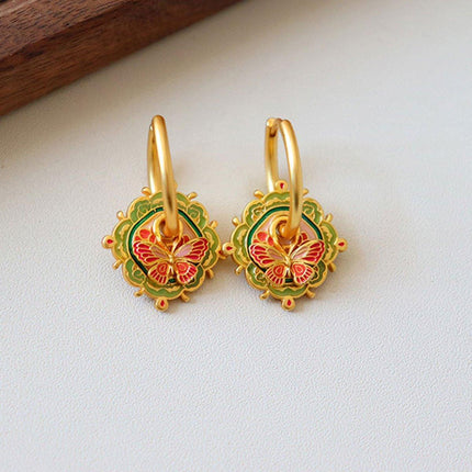 Women Fashion Retro Colorful Oil Drop Butterfly Earring High-end Luxury Simple
