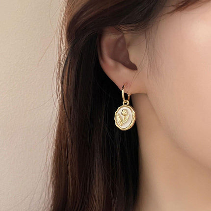 Flower Round Plate Earrings Gentle Temperament Elegant Fashion Jewelry Women