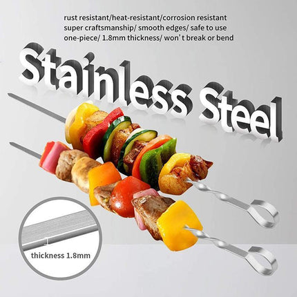 14 Pack Kabob Skewers Premium Flat Metal BBQ Barbecue Skewer Long Stainless - Aimall