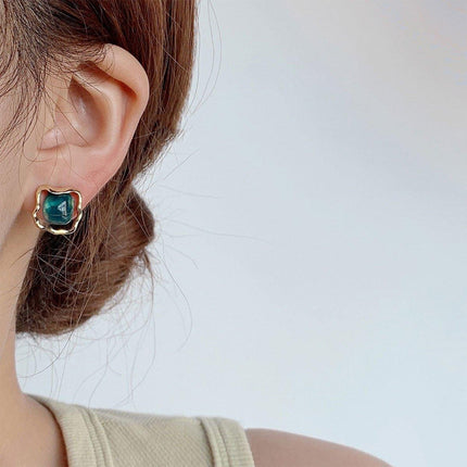 Elegant Blue Oil Drop Earrings Fashion Retro Geometric Irregular Silver Needle