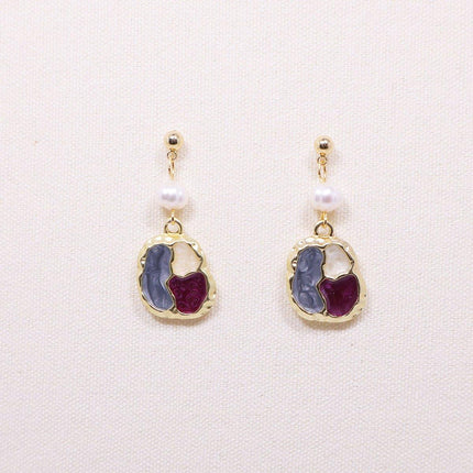Elegant Hong Kong Vintage Style Color-Matching Earrings Oil Painting Design