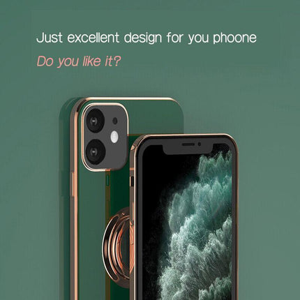 Dark Green Luxury Shockproof Silicone Ring Case Stand Cover for iPhone 14 13 12 Pro Max - Aimall