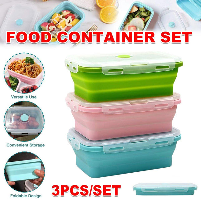3pcs Portable Folding Bento Lunch Boxes Fresh Keeping Box for Food Storage