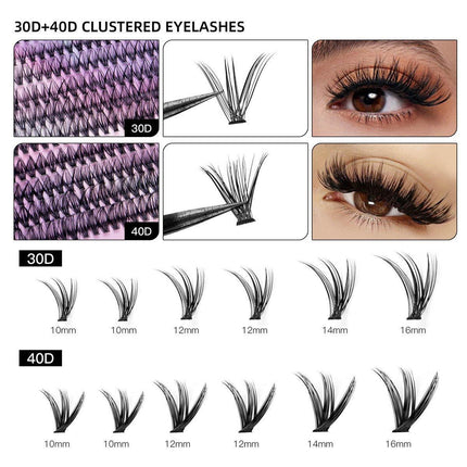 DIY Sectional False Eyelashes Kit 12 Rows with Glue and Tweezers Large Capacity