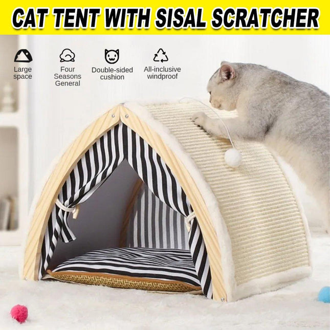 Cat House Tent Sisal Scratch Board Cat Villa Pet Nest With Double-Sided Mat