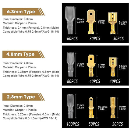 480pcs Spade Crimp Terminals Kit Insulated Electrical Wire Connectors
