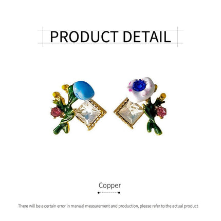 Asymmetric Enamel Flower Earrings for Women Sweet Jewelry Trendy Accessories