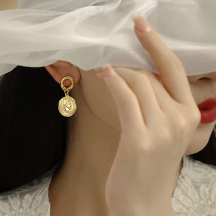 Vintage Textured Coin Earrings Asymmetric Design Fashion Jewelry for Women