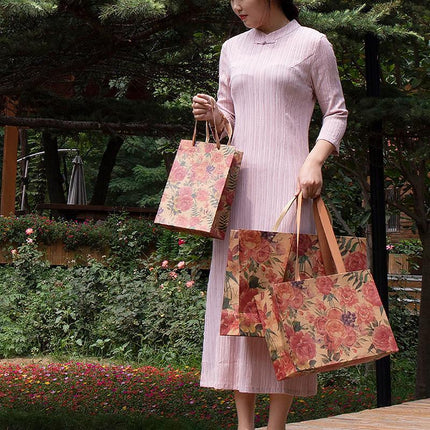 10pcs Vintage Rose Paper Gift Bags Tote for Weddings Birthday Party Favors