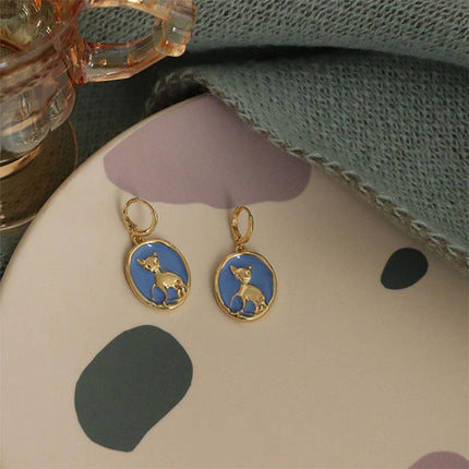 Oval Cat Earrings for Women Sweet Fashion Ear Buckle High Sense Jewelry Gift
