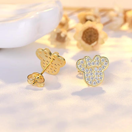 Cute Mouse Girls Clear Crystal Earrings Iced Out Cute Lady's Gift Accessory - Aimall
