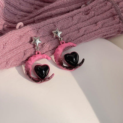 Elegant Pink Black Gradient Love Earrings Niche Design High-End Fashion Jewelry